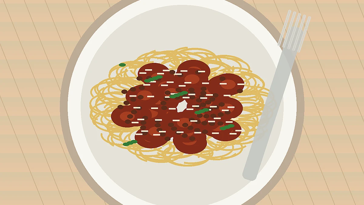 Spaghetti avec sauce bolognaise, parmesan et feuilles de basilic fraîches